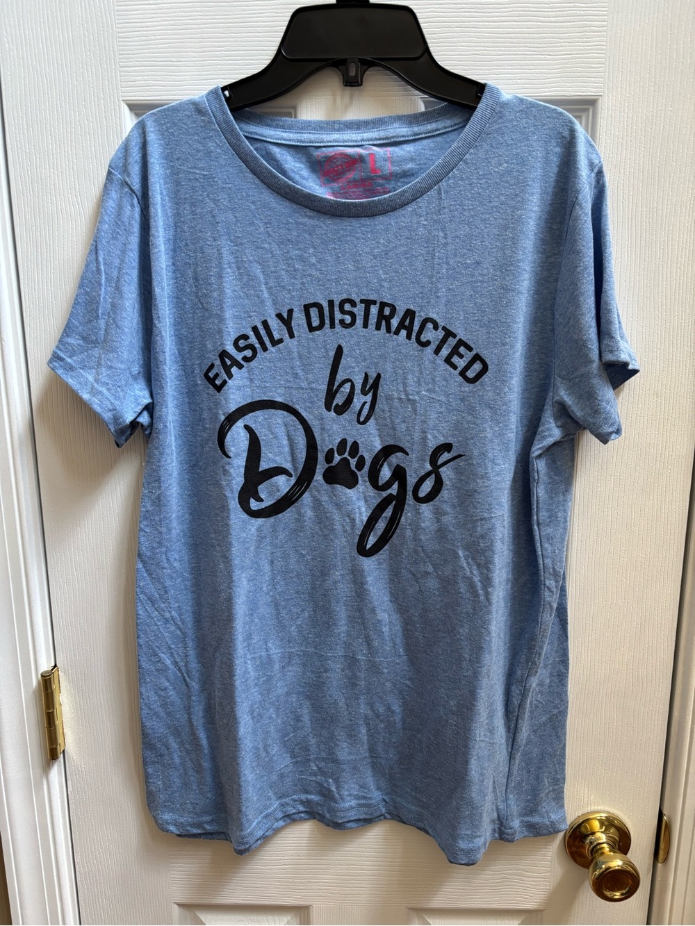 'Easily Distracted by Dogs' Blue Woman’s Graphic T-Shirt, Size L, NWOT - Picture 2 of 5